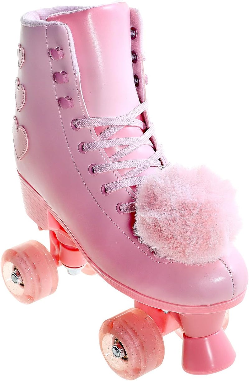 JetHok Roller Skates for Women, High Top PU Leather Rollerskates, Shiny Double-Row Four Pink Wheels Quad Skates for Girls and Age 8-50 Indoor Outdoor - Image 3